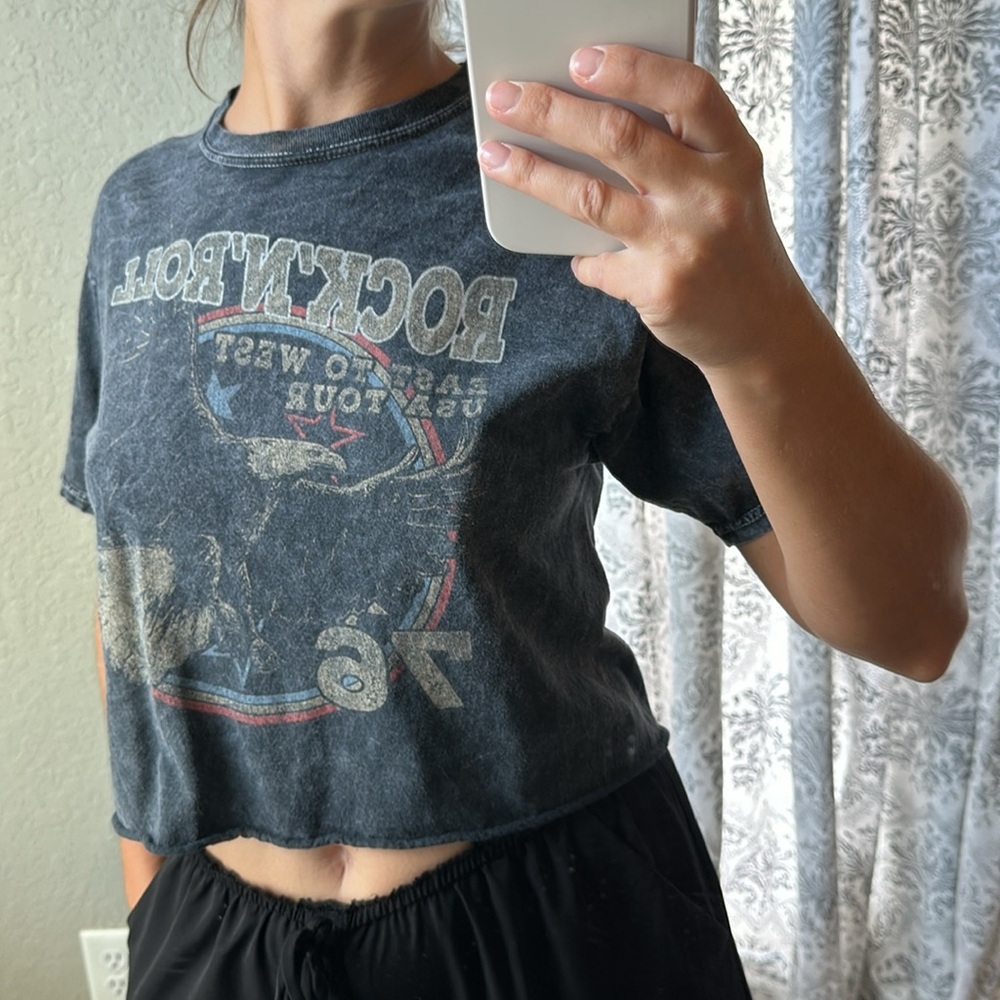 Fifth Sun Rock N Roll 1976 vintage style crop top with eagle easy to west tour